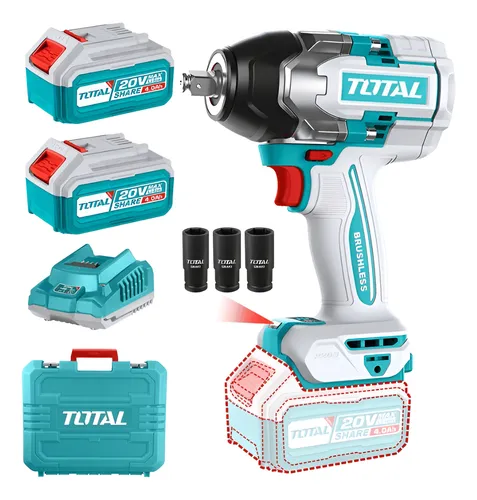 LLAVE DE IMPACTO 1/2 850 20V BRUSHLESS + 2 BATERIAS 4AH + CARGADOR 4AH EN MALETA-TIWLI2085-TOTAL