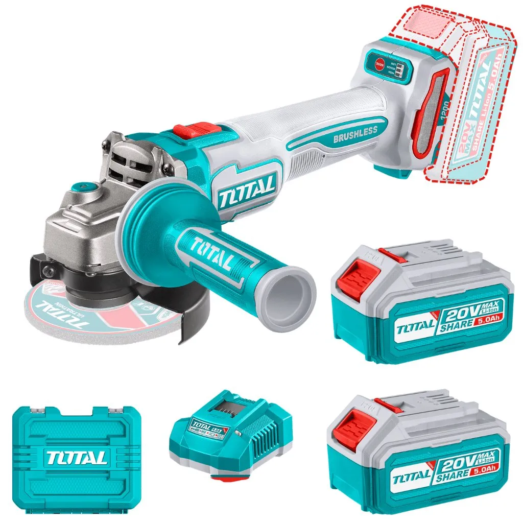 AMOLADORA 4.5" 20V BL 3000-9000RPM 115MM M14 1200W ANTI-VIBRACION 2X5.0A-TAGLI2120252- TOTAL