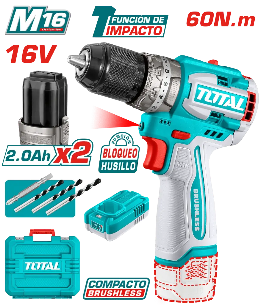 [TIDLI16682] ATORNILLADOR CON PERCUTOR 16V, CHUCK METÁLICO 13MM