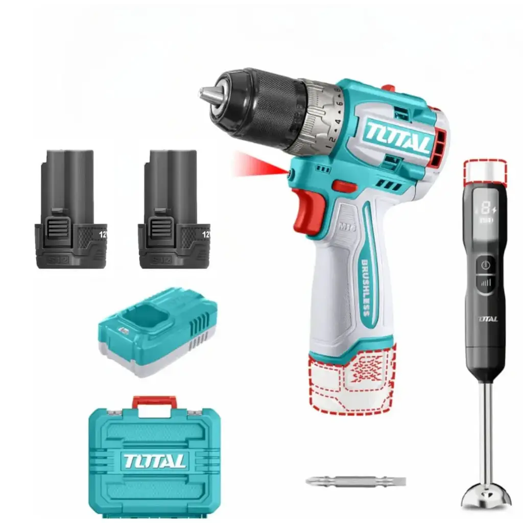 COMBO ATORNILLADOR 16V + LICUADORA DE MANO 16V, CON 2 BATERÍAS Y CARGADOR