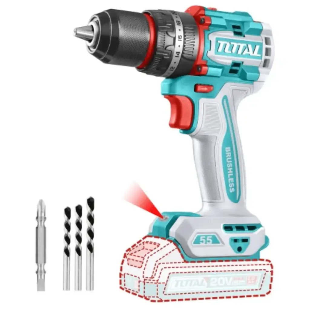 TALADRO ATORNILLADOR PERCUTOR BRUSHLESS 55N. M. 20V C/ CHUCK METÁLICO 13MM