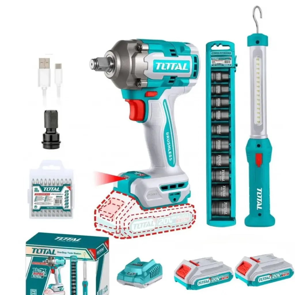 MEGA COMBO LLAVE DE IMPACTO 400N.M. 20V + DADOS IMPACTO + LÁMPARA