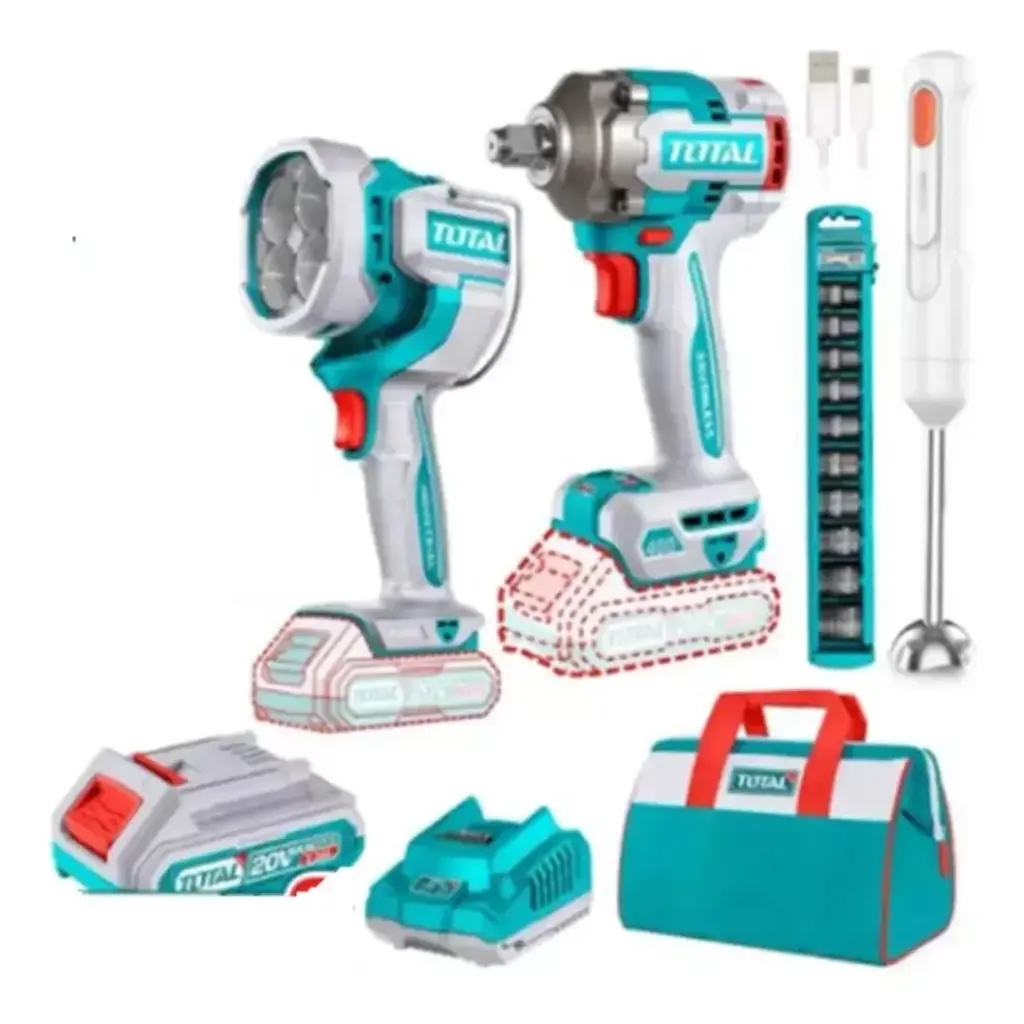 MEGA COMBO LLAVE DE IMPACTO 1/2" 400N.M. + LINTERNA DE TRABAJO 20V + DADOS DE IMPACTO