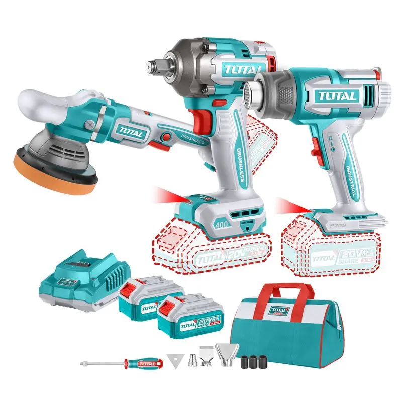 [TOSLI240863] MEGA COMBO LLAVE DE IMPACTO 1/2" + PULIDORA + PISTOLA DE CALOR DIGITAL 20V