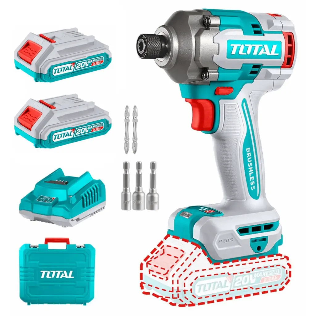 ATORNILLADOR DE IMPACTO 20V BRUSHLESS, 285NM, CON 2
 BAT, 2 AMP.
