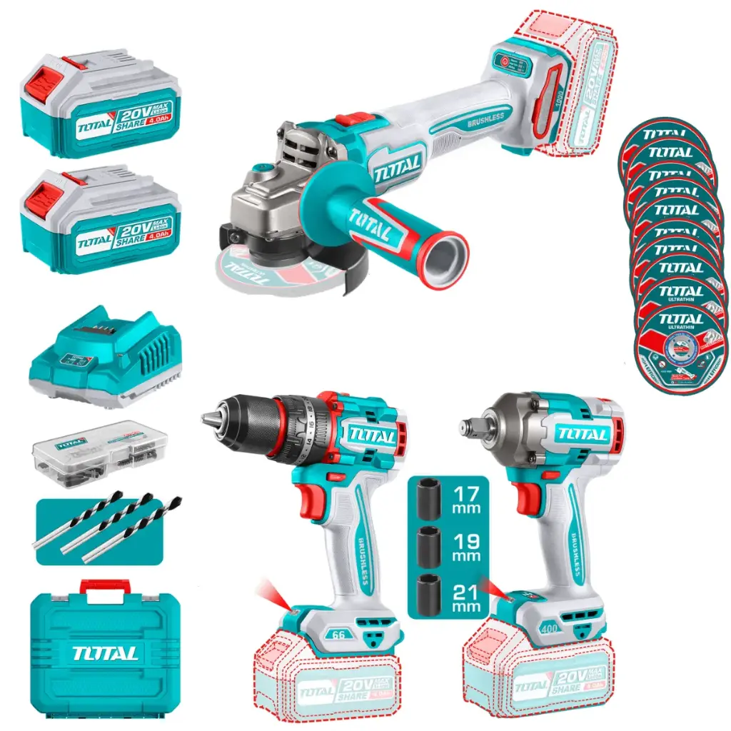 COMBO TALADRO, AMOLADORA Y LLAVE DE IMPACTO 20V