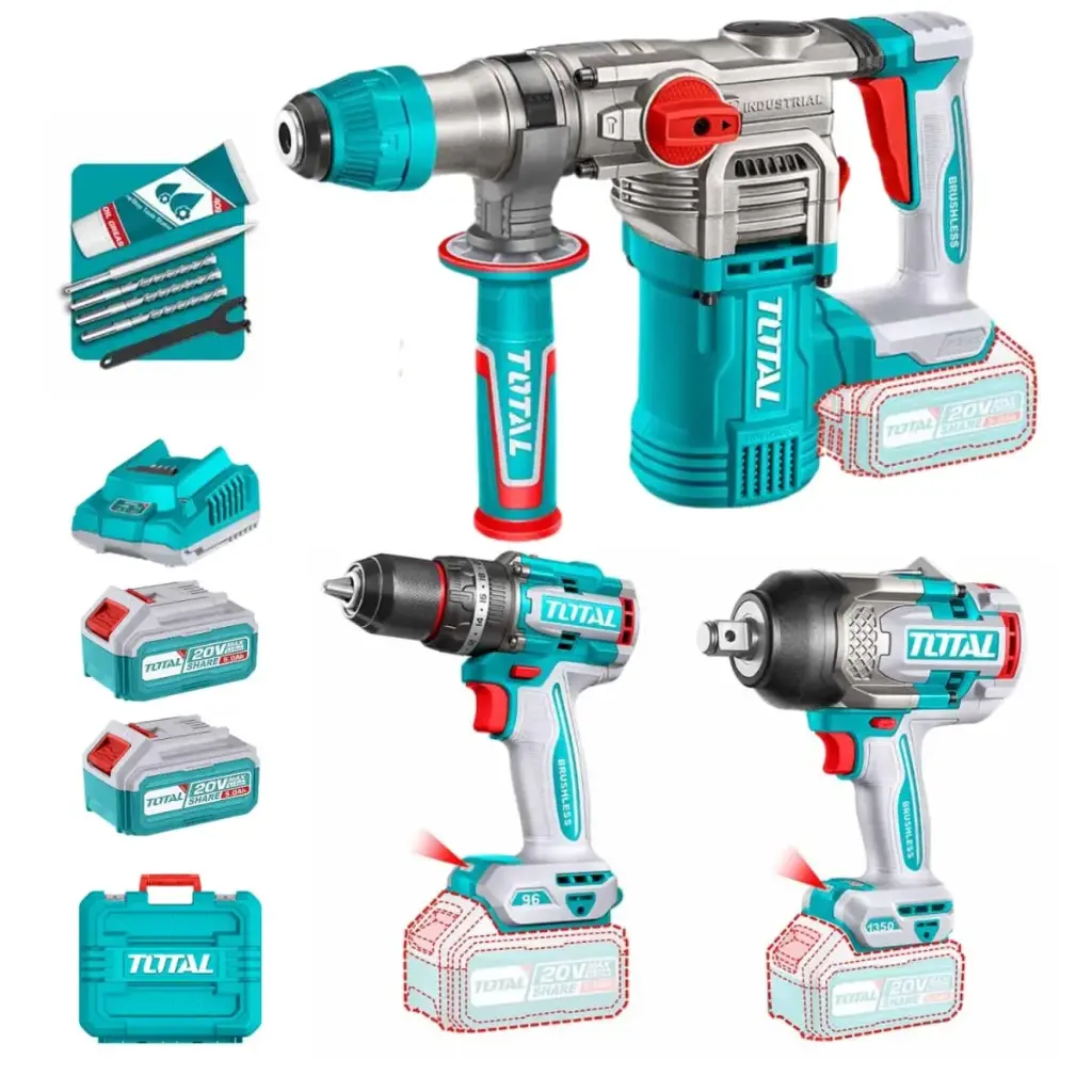 [TOSLI250281] MEGA COMBO PRO TALADRO 96N.M. + ROTOMARTILLO + LLAVE DE IMPACTO 3/4" 20V-TOSLI250281-TOTAL