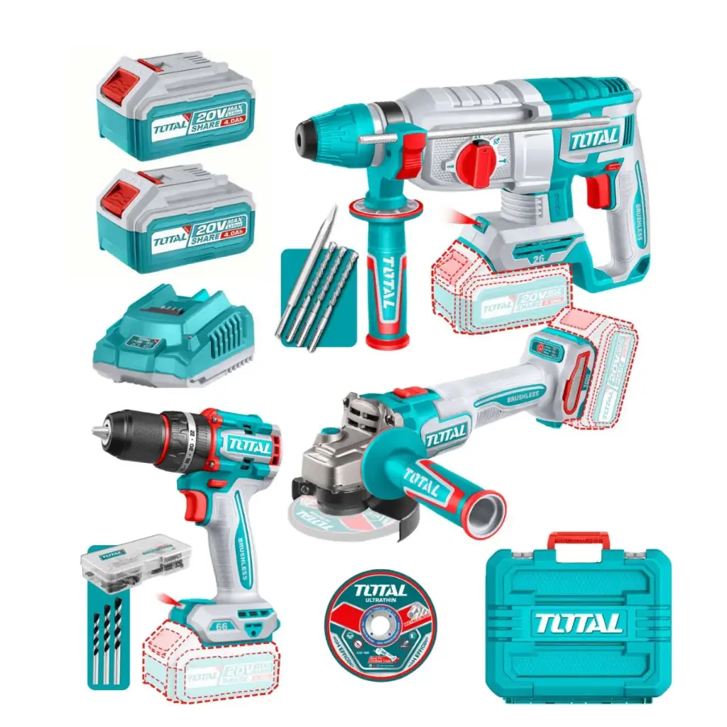 MEGA COMBO ROTOMARTILLO + AMOLADORA + ASPIRADORA 20V EN MALETA