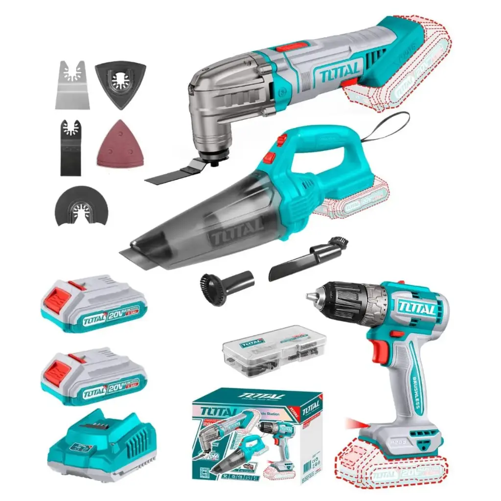 MEGA COMBO MULTI HERRAMIENTA + ASPIRADORA + ATORNILLADOR 20V-TOSLI240685-TOTAL