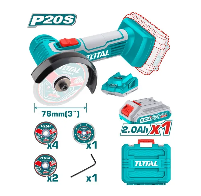 [TAGLI76012] AMOLADORA 3" 20V 19500RPM 3”(76MM) M6 2.0AH CON DISCOS Y MALETA-TAGLI76012-TOTAL