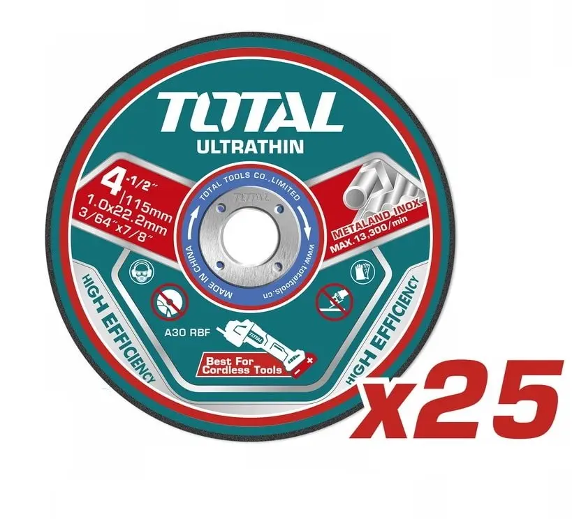 KIT X 25 DISCO DE CORTE 4 1/2" ESPECIAL PARA AMOLADORA 20V