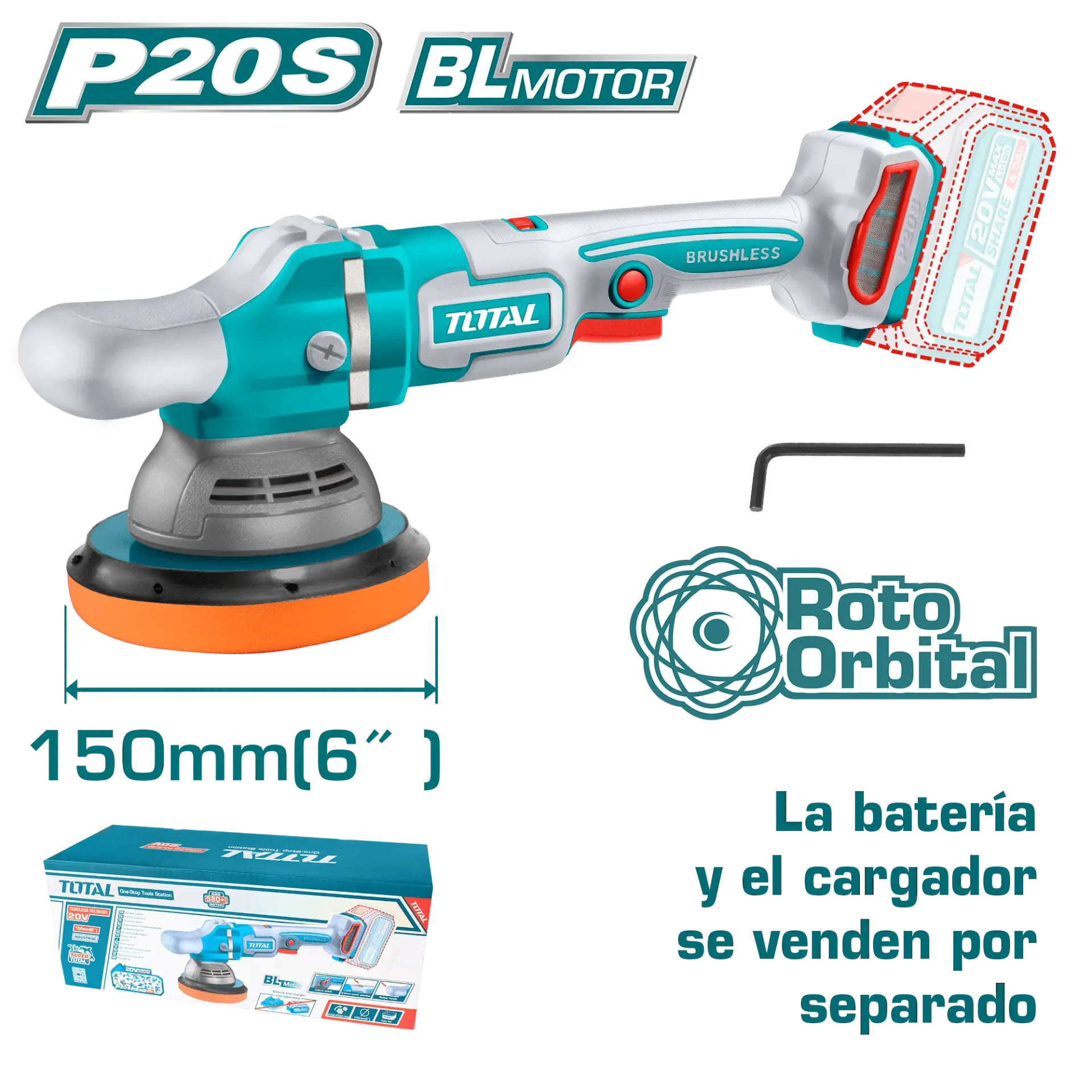 PULIDORA 6” PESADA ROTO-ORBITAL 20V 150MM 2000-4500RPM-TAPLI2015-TOTAL