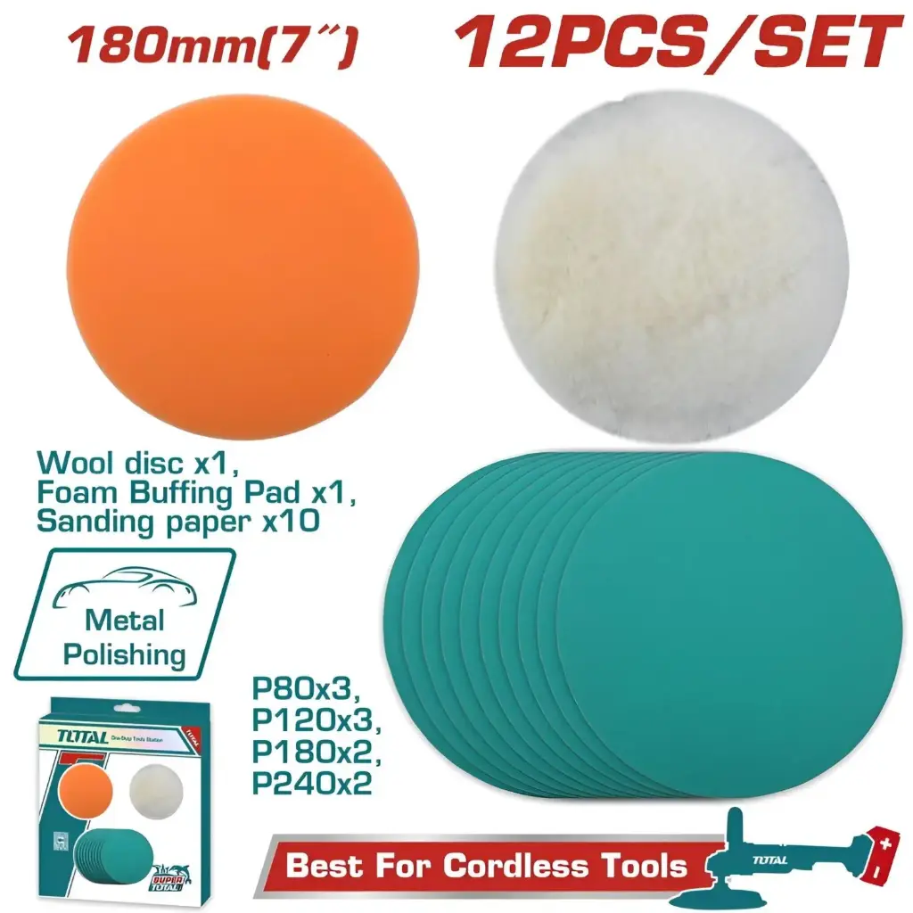 [TAC15012] JGO X12PCS DE BASE, LIJAS Y MOTA PARA PULIDORA PESADA