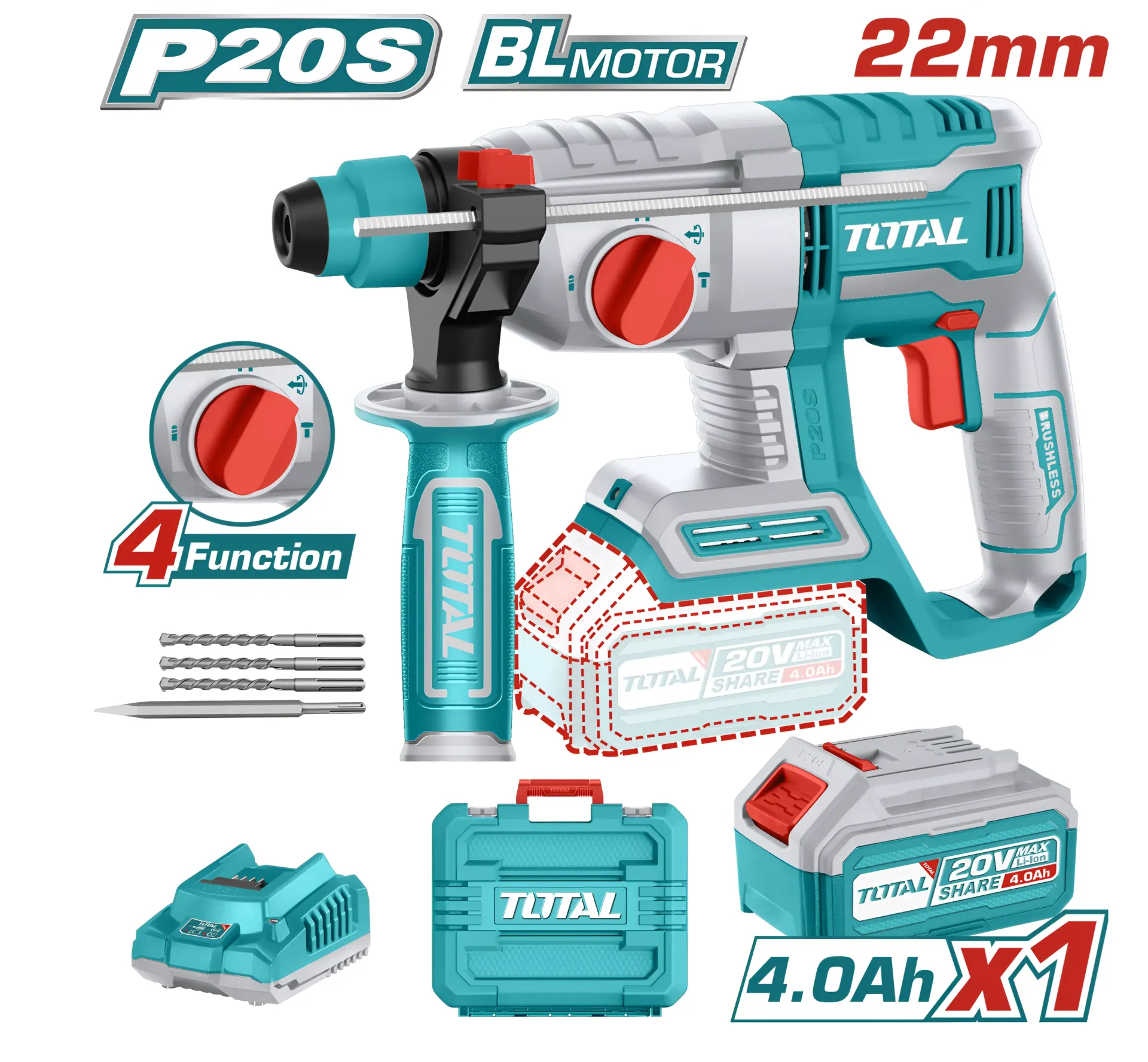 ROTOMARTILLOS PLUS LIVIANO 20V EN MALETA-TRHLI202081- TOTAL
