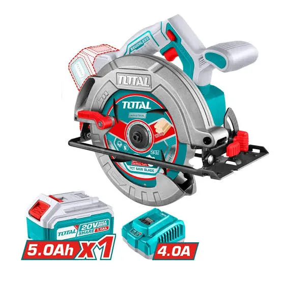 [TSLI18513] SIERRA CIRCULAR 7" 1/4" LI-ION 20V 4800RPM 185MM+1 BATERÍA 5AH Y CARGADOR-TSLI18513-TOTAL
