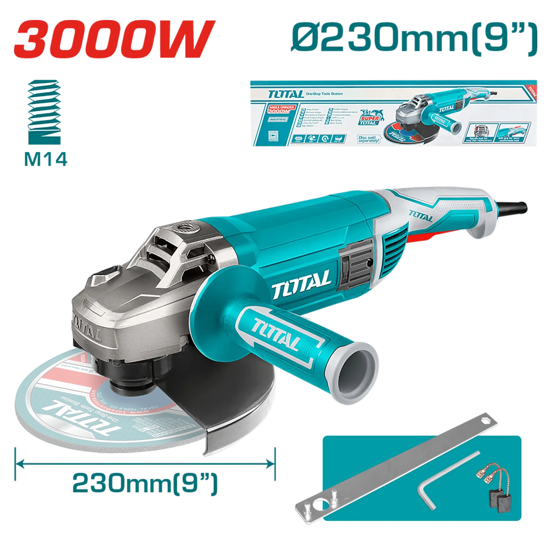[TG1302306] AMOLADORA 9" 230MM 3000W M14 6300RPM INDUSTRIAL-TG1302306-TOTAL