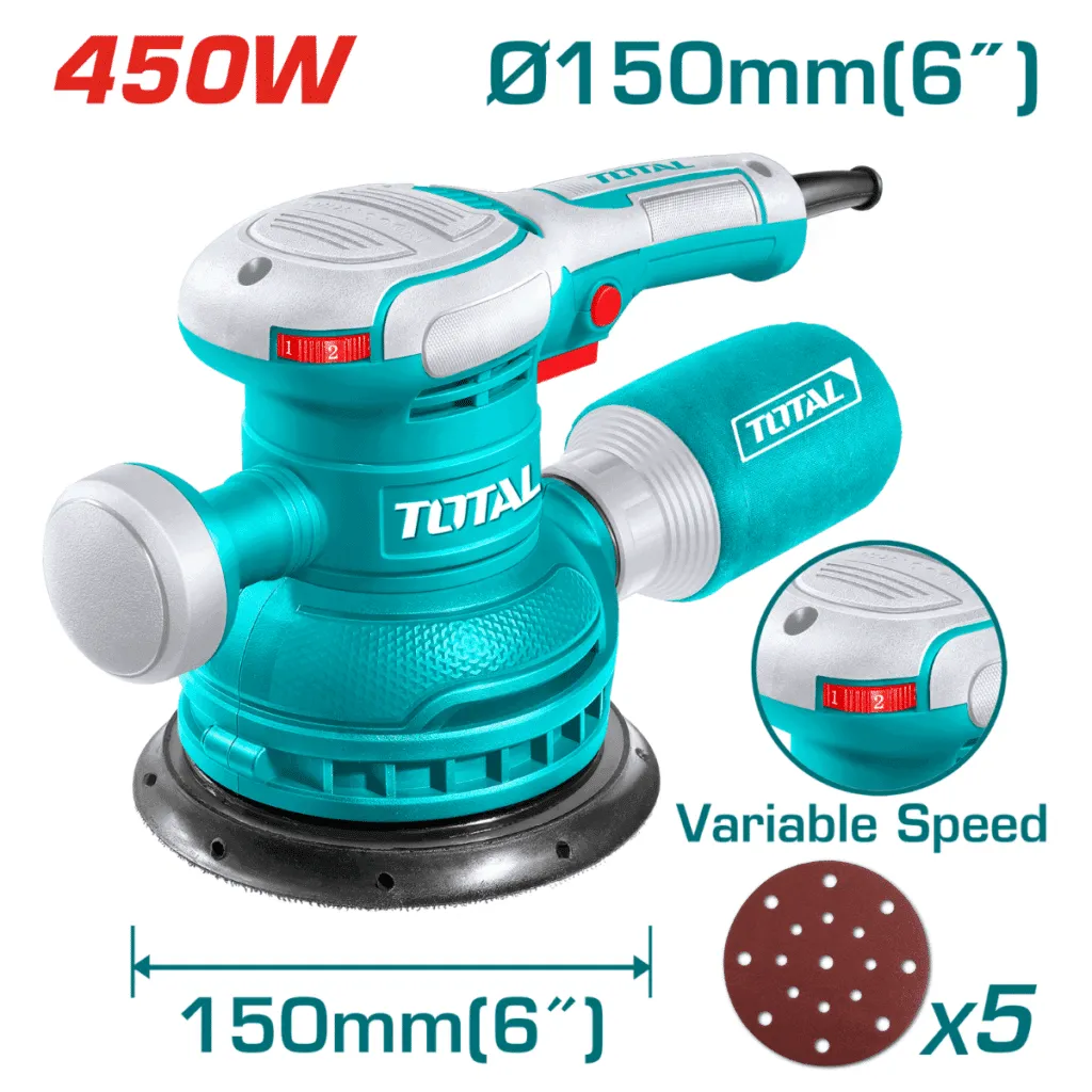 LIJADORA ROTO ORBITAL 450W 6000-12000RPM VARIABLE 150MM 6"-TF2061506-TOTAL