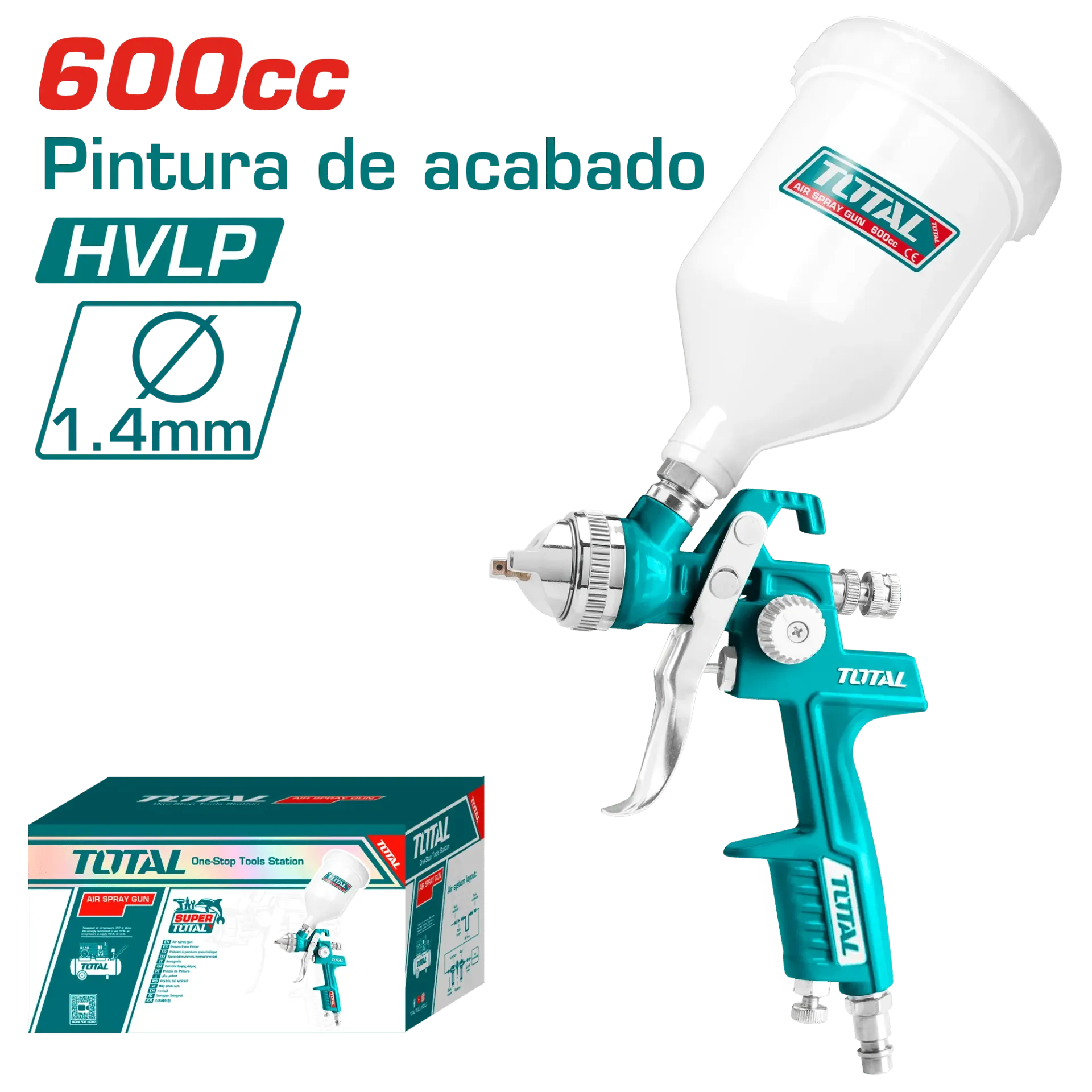 PISTOLA PARA PINTAR DE GRAVEDAD 600CC 1.4MM PATRON 180-250MM/TAT10601/TOTAL