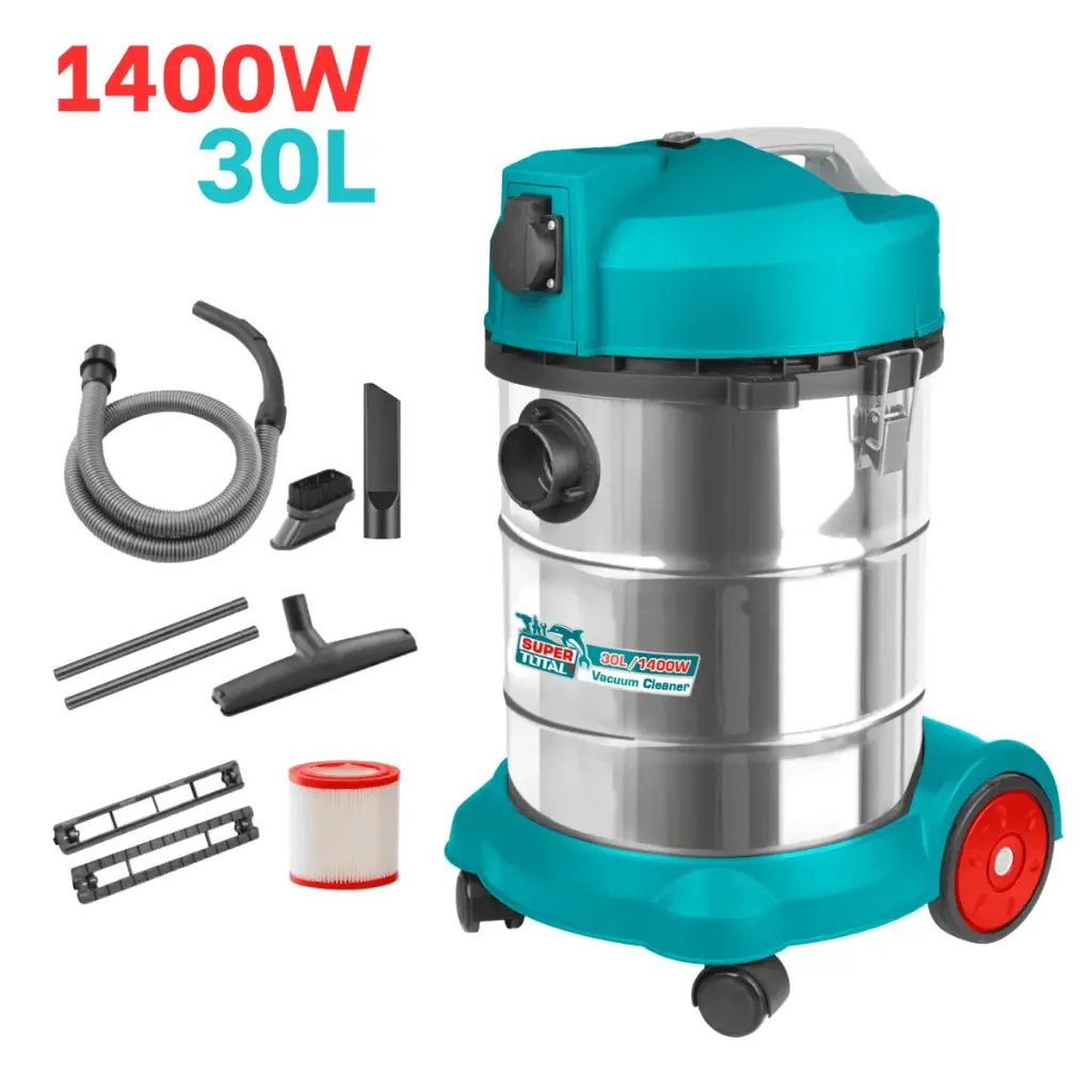 [TVC14301] ASPIRADORA 30L 1400W 1.9M3/MIN SECO/HUMEDO ACERO INOX INDUSTRIAL-TVC14301-TOTAL