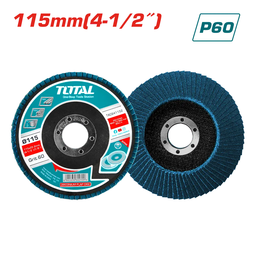 DISCO FLAP 4-1/2" 115X22MM  P60 ZIRCONIUM PARA METAL-TAC641152-TOTAL