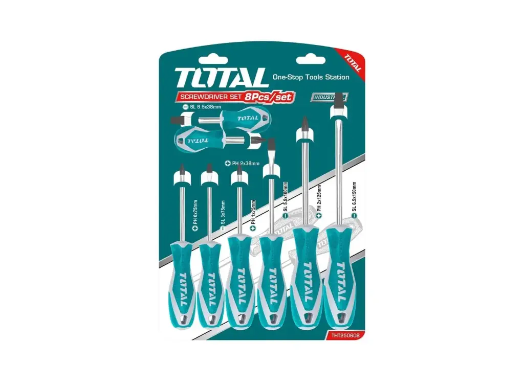 JGO X8PCS DESTORNILLADOR CR.V 4XSL+4PH 38/75/100/150MM MAG-THT250608-TOTAL