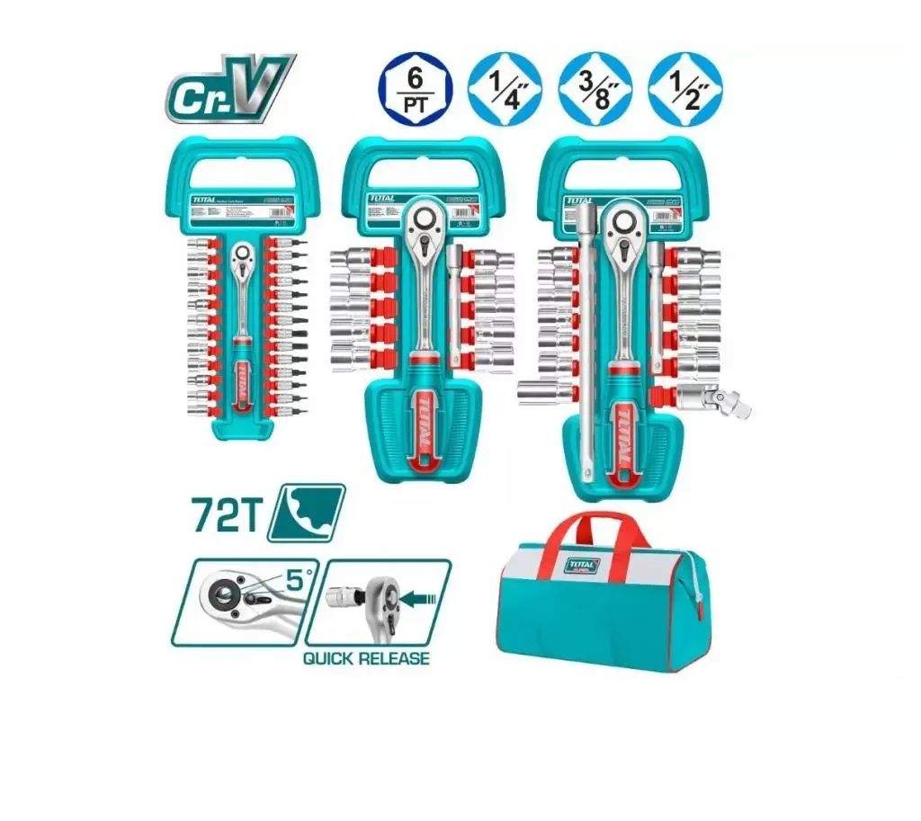 JGO X57PCS DADOS 1/2" + 1/4" + 3/8" CON CHICHARRA