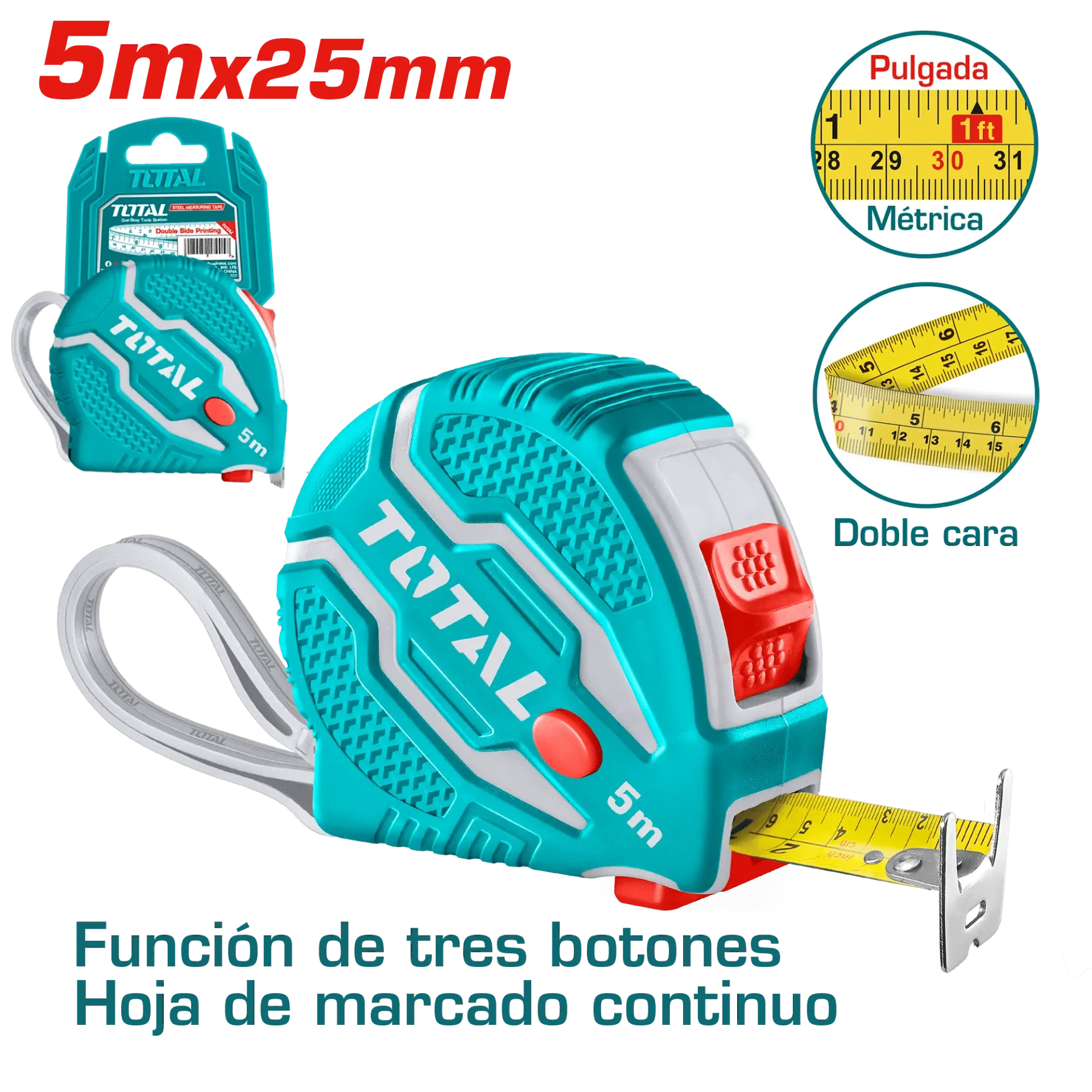 [TMT126052] WINCHA DE ACERO/ABS 3 BOTONES DOBLE LADO  X 5mX25mm-TMT126052-TOTAL