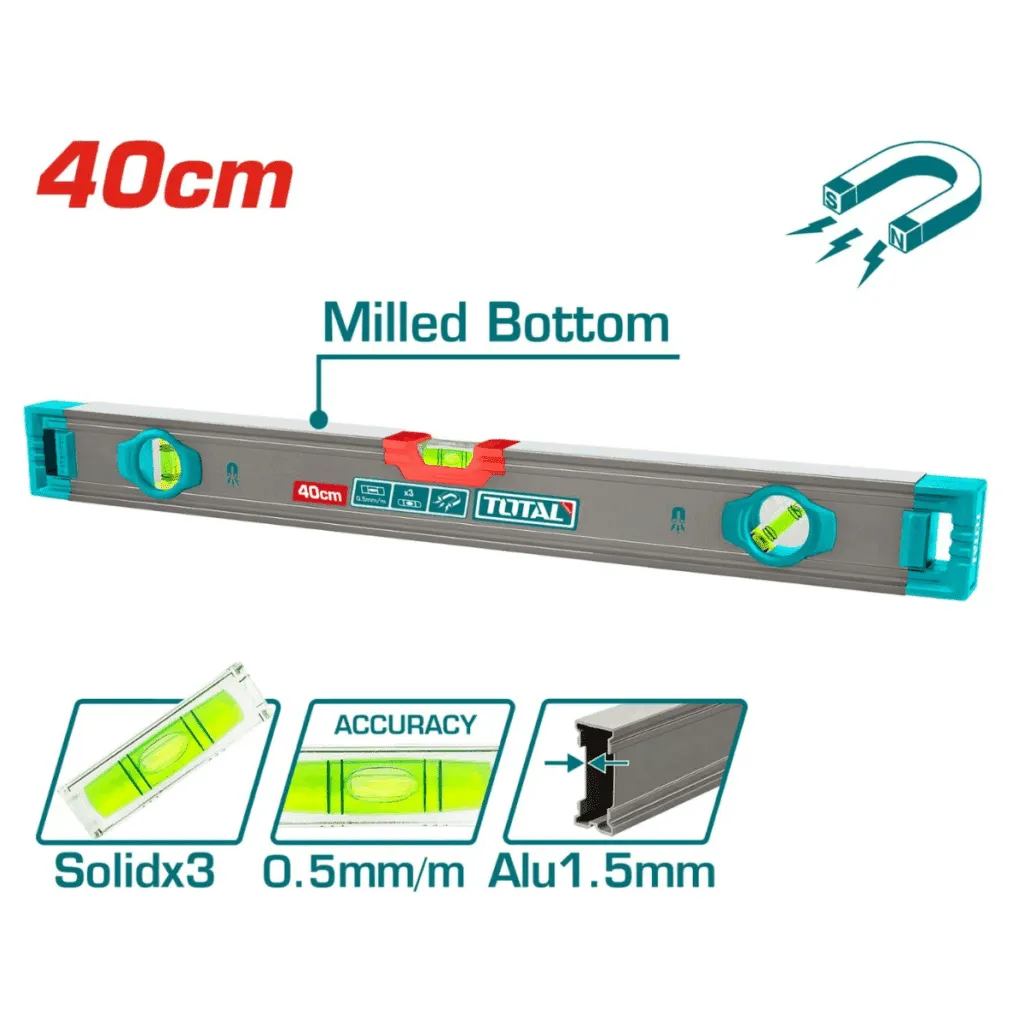 NIVEL MAGNÉTICO 40CM B:3 ALUMINIO 1.5MM PRES:0.5MM-TMT24028M-TOTAL