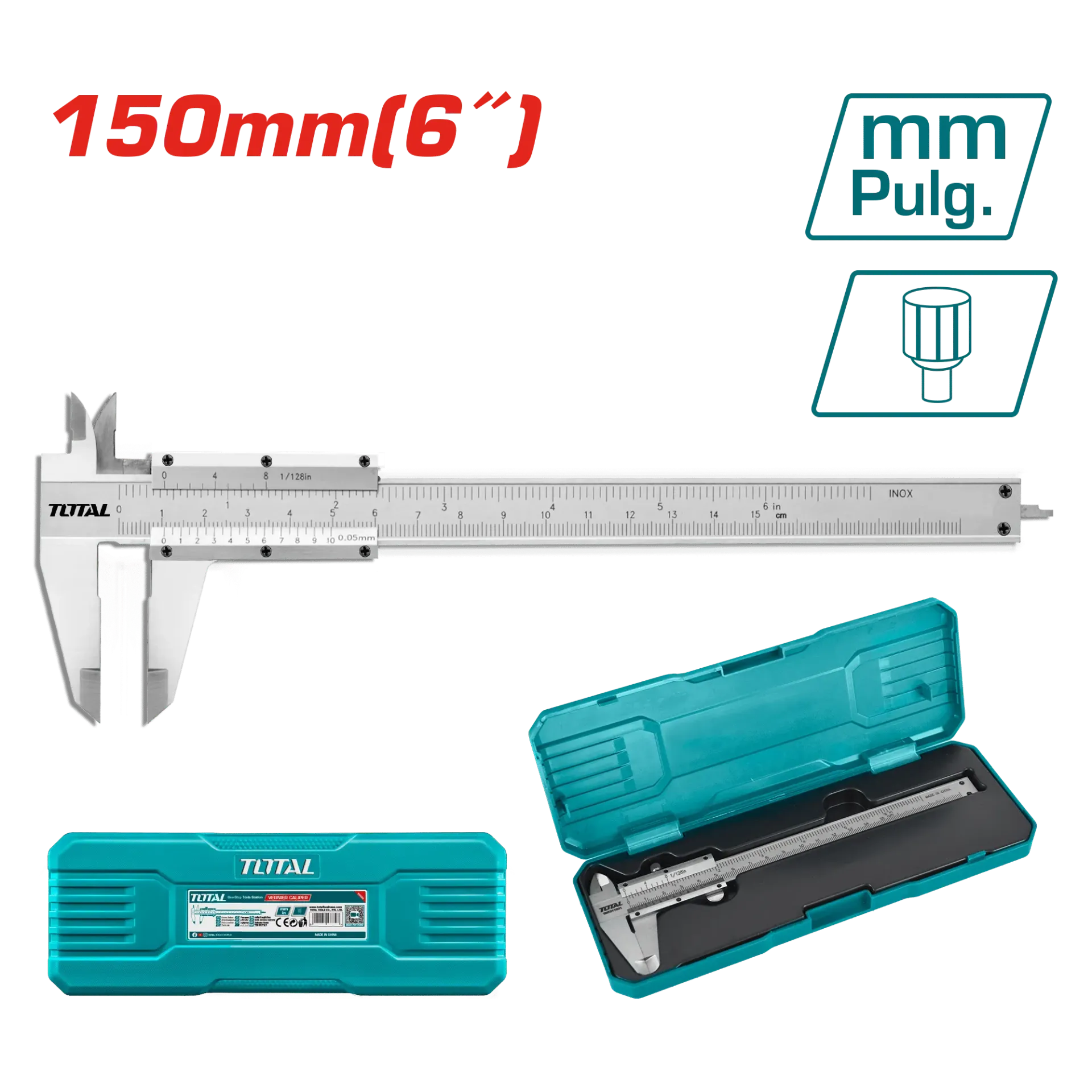 [TMT311501] CALIBRADOR VERNIER 6" 150MM ACERO AL CARBON CON ESTUCHE-TMT311501-TOTAL