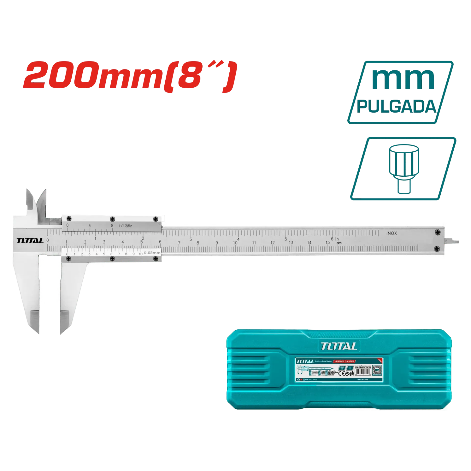[TMT312001] CALIBRADOR VERNIER 200MM (8”) DE ACERO AL CARBON+ESTUCHE-TMT312001-TOTAL