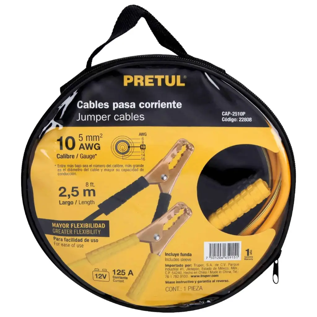 [22808] CABLES PASACORRIENTE DE BATERIA 10 AWG (5MM*2)PRETUL 2.5M