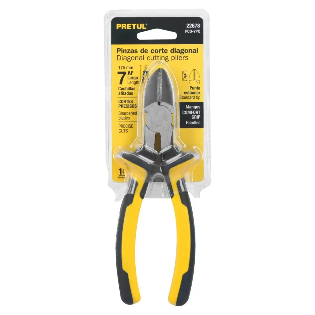 ALICATES DE CORTE DIAGONAL,CONFORT GRIP 7"(18CM)PRETUL
