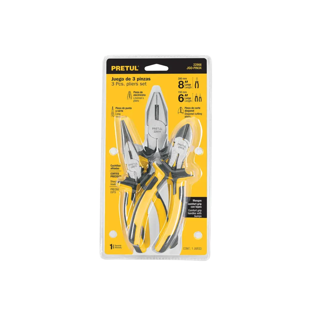 JUEGO DE 3 ALICATES , CONFORT GRIP PRETUL