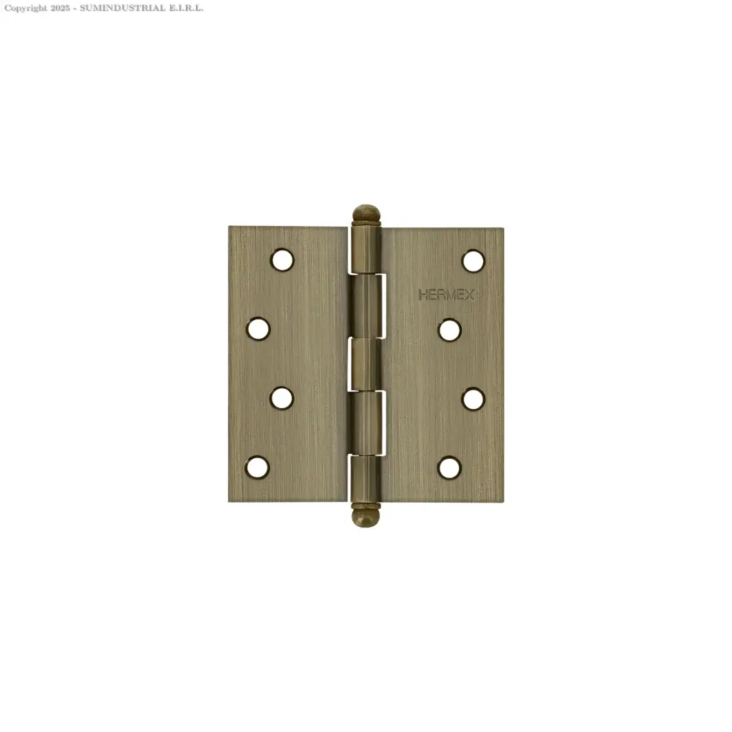 [43248] BISAGRA CUADRADA 4", LATÓN ANTIGUO, CABEZA REDONDA, HERMEX