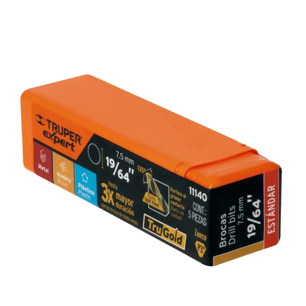 BROCA PARA METAL 19/64" LARGO 4", TRUPER