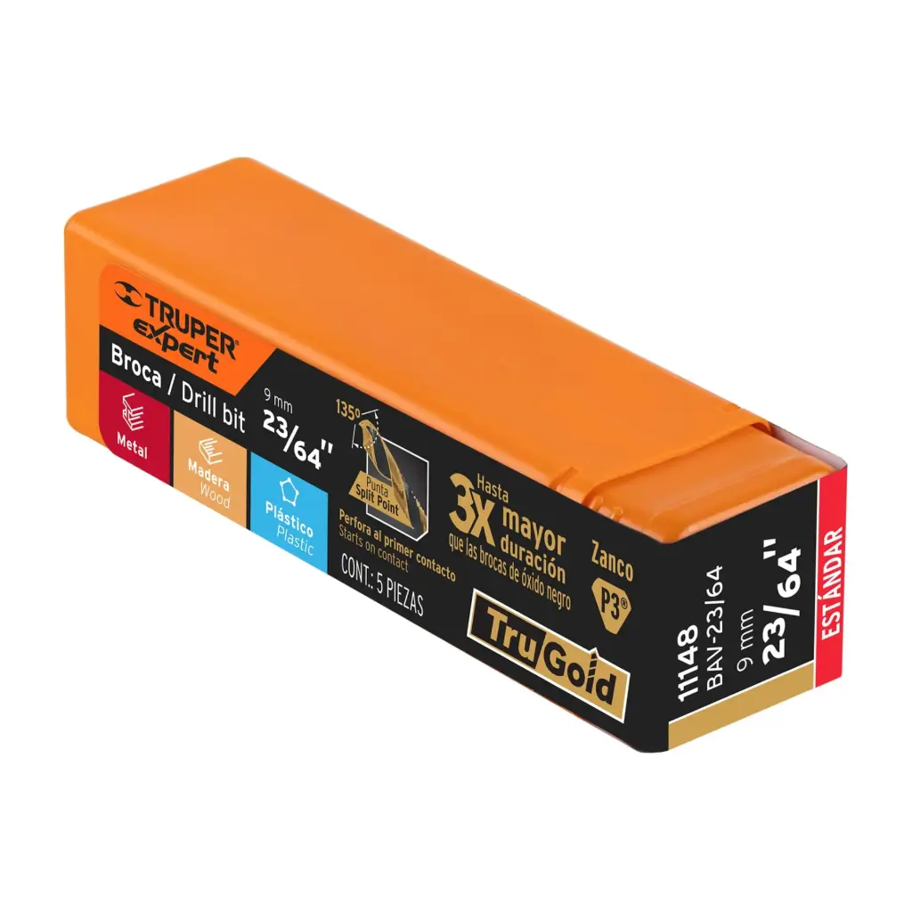 BROCA PARA METAL 23/64" LARGO 5", TRUPER