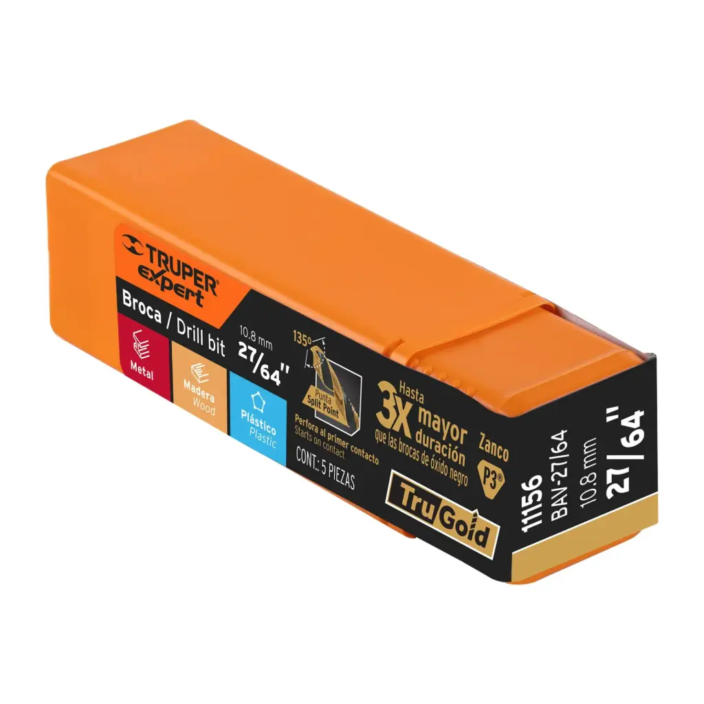 BROCA PARA METAL 27/64" LARGO 6", TRUPER