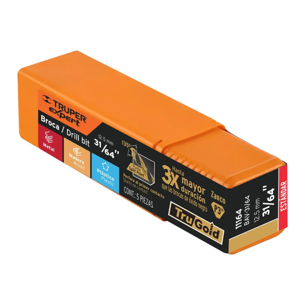 BROCA PARA METAL 31/64" LARGO 6", TRUPER