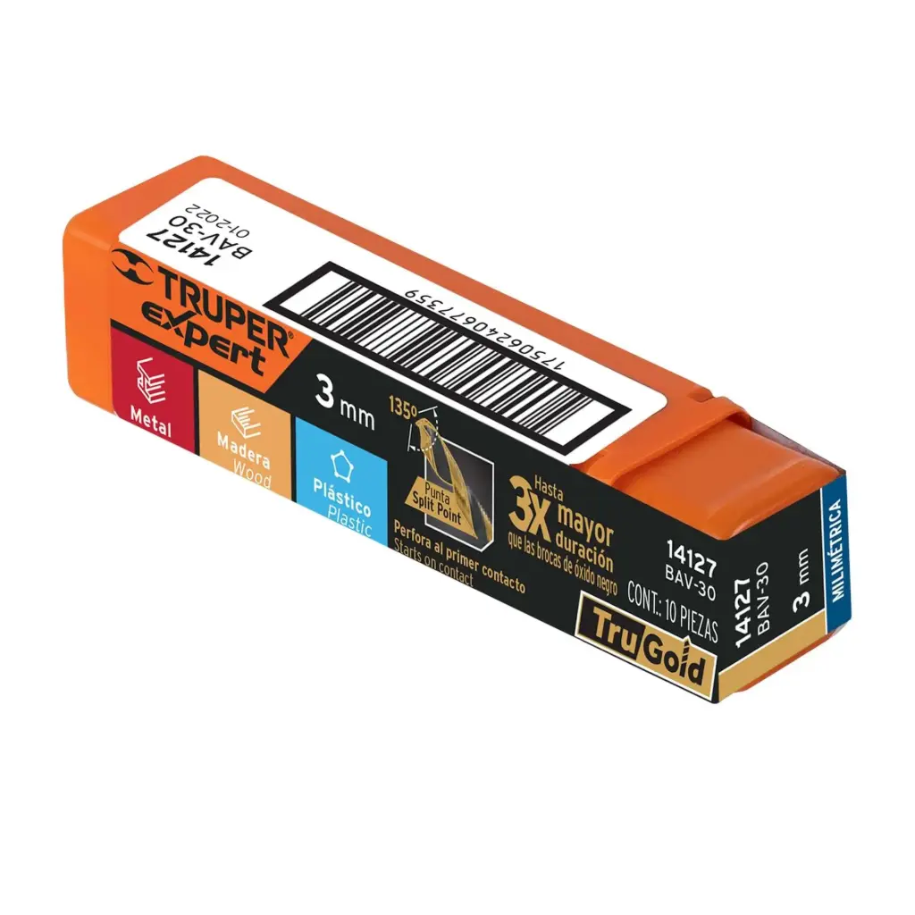 [14127] BROCA HSS 3.0 MM TRUGOLD PARA METAL, TRUPER EXPERT