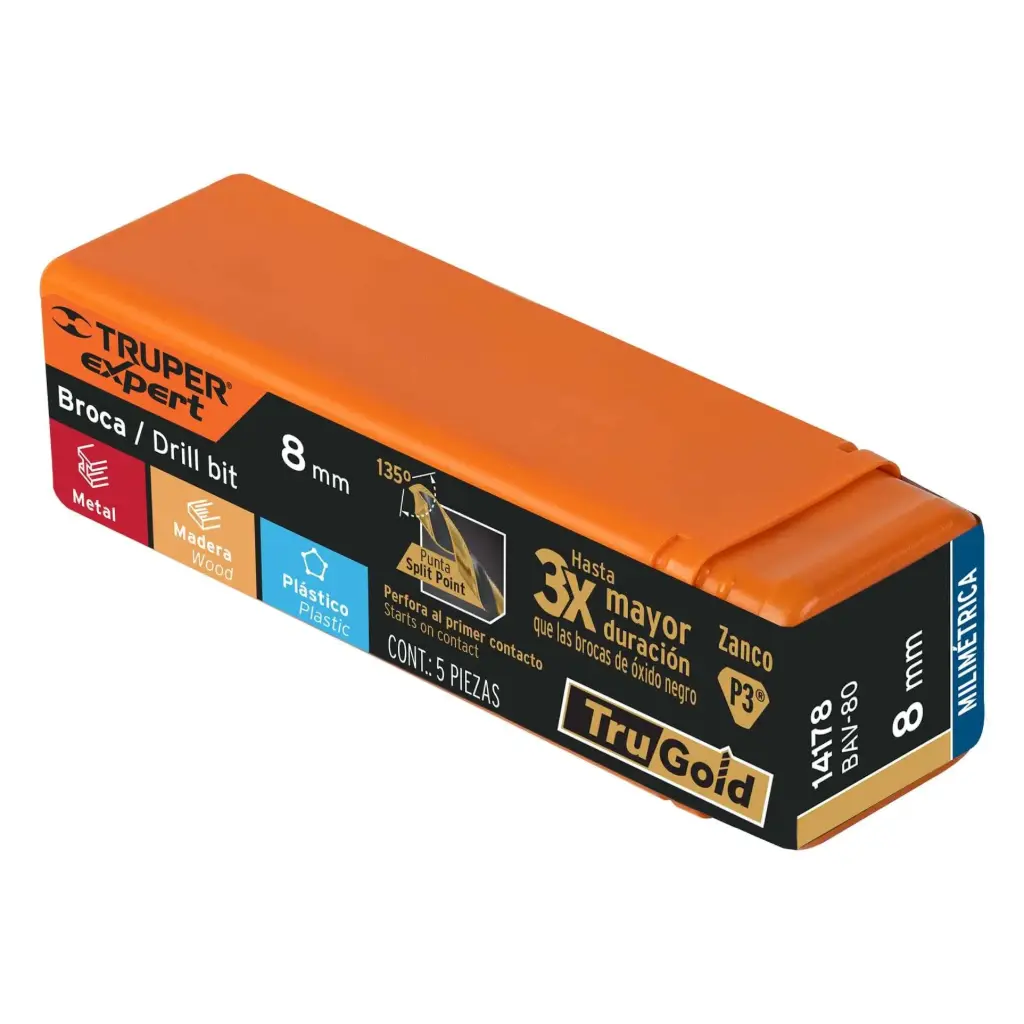 BROCA HSS 8.0 MM TRUGOLD PARA METAL, TRUPER EXPERT