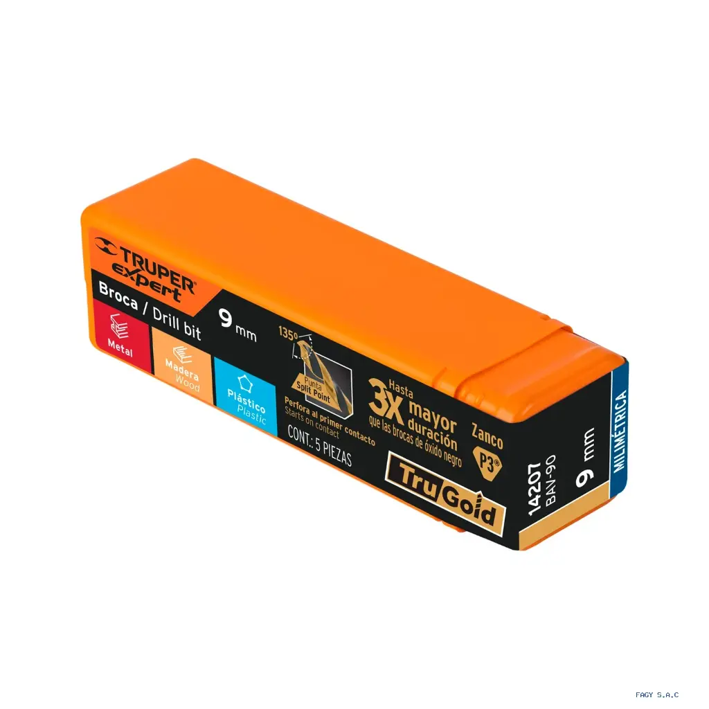 [14207] BROCA HSS 9.0 MM TRUGOLD PARA METAL, TRUPER EXPERT
