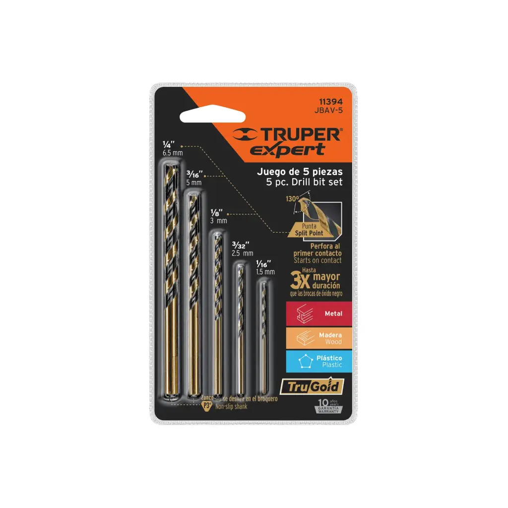 JUEGO DE 5 BROCAS PARA METAL HSS TRUPER