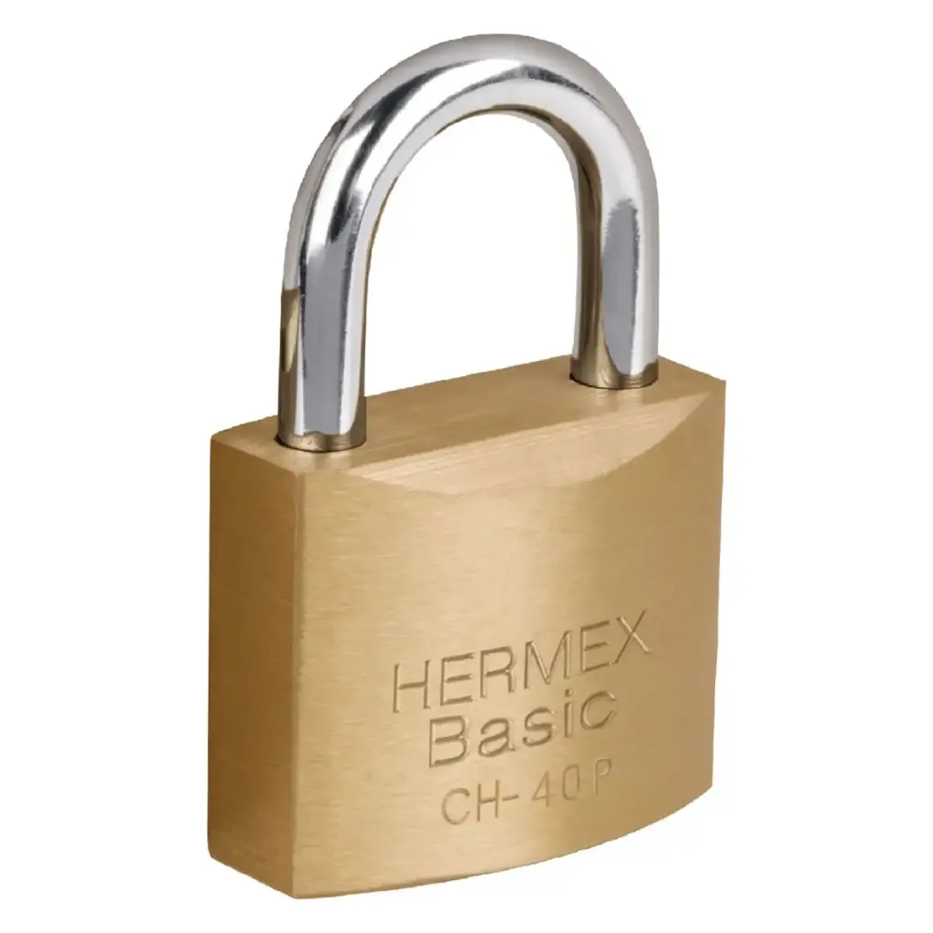 [23518] CANDADO DE HIERRO COLOR LATON, ARCO NORMAL 40MM HERMEX