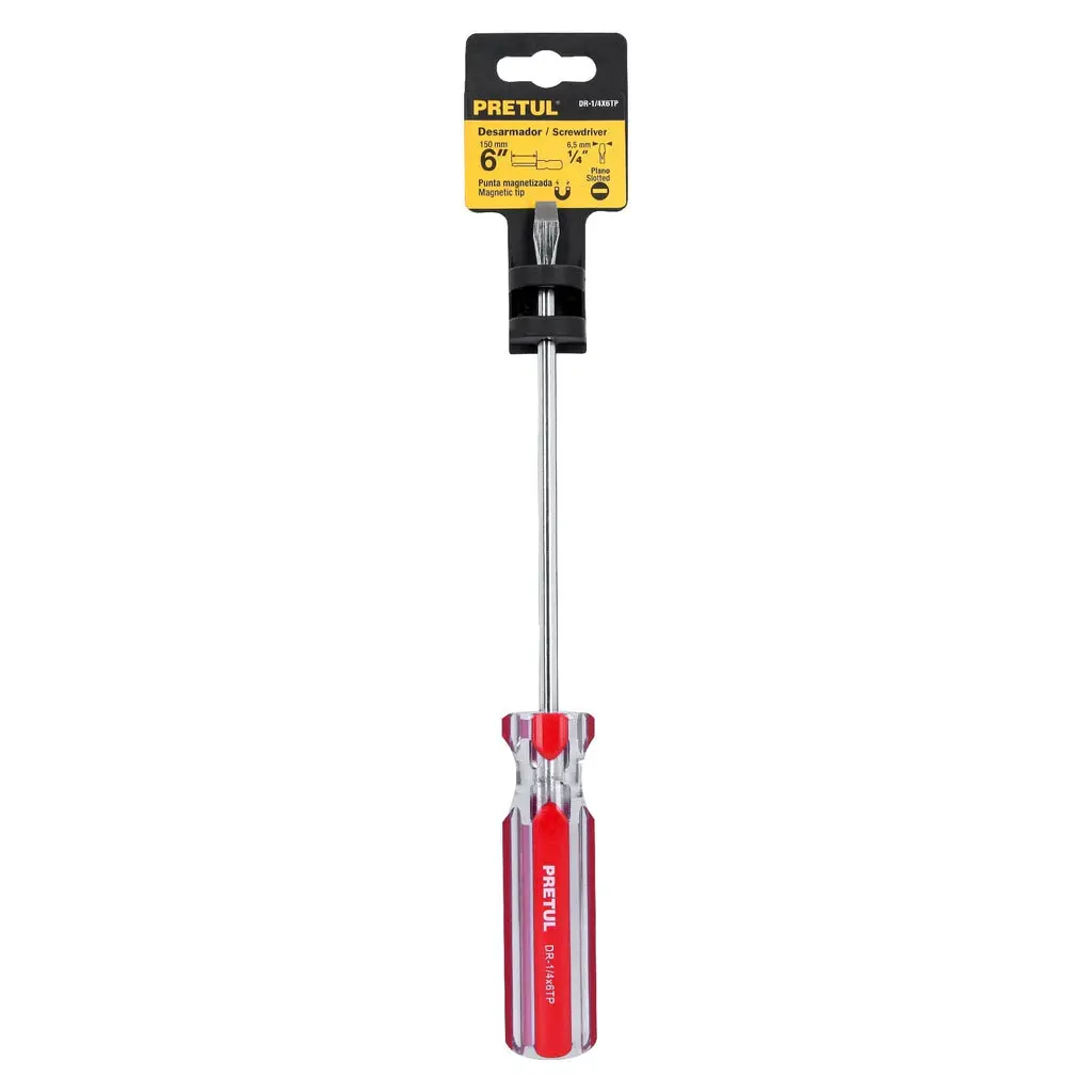 DESARMADORES PLANOS, MANGO DE PVC 1/4 X 6" , PRETUL