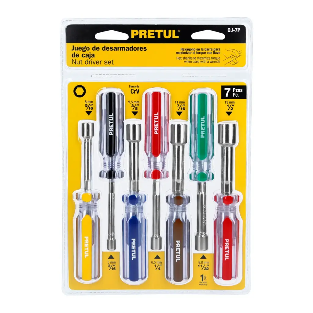 [21420] JUEGO DE 7 DESARMADORES DE CAJA, MANGO DE PVC , PRETUL