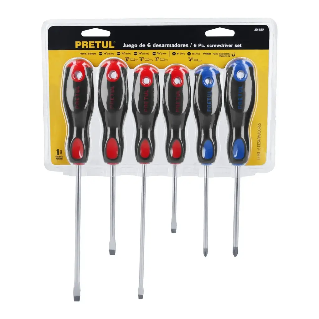 [20220] JUEGO DE 6 DESARMADORES, MANGO CONFORT GRIP,PRETUL