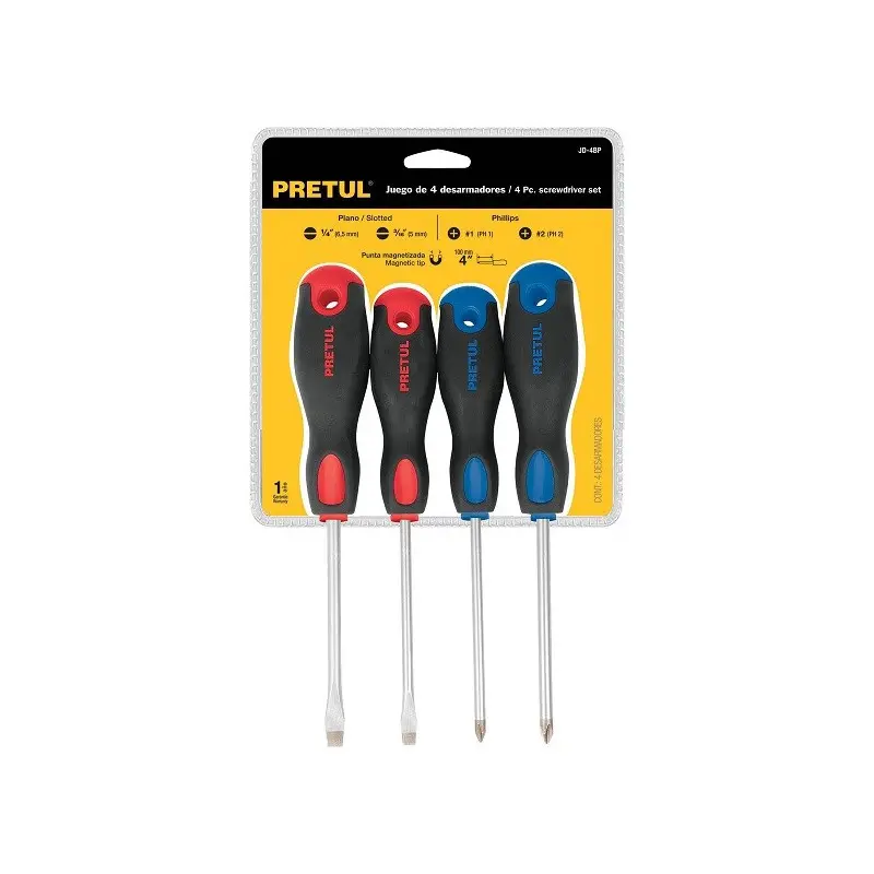 JUEGO DE 4 DESARMADORES, MANGO COMFORT GRIP, PRETUL