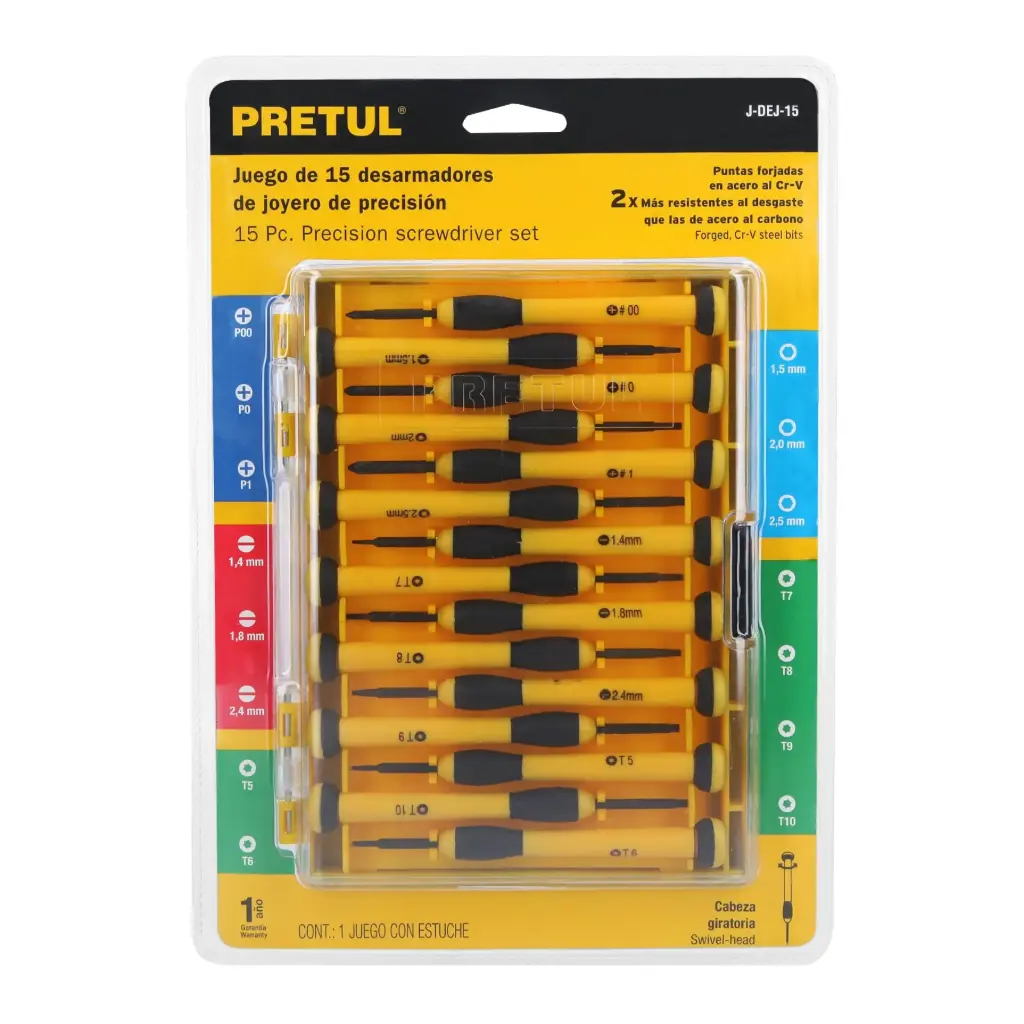 JUEGO CON 15 DESARMADORES DE JOYERO PRETUL