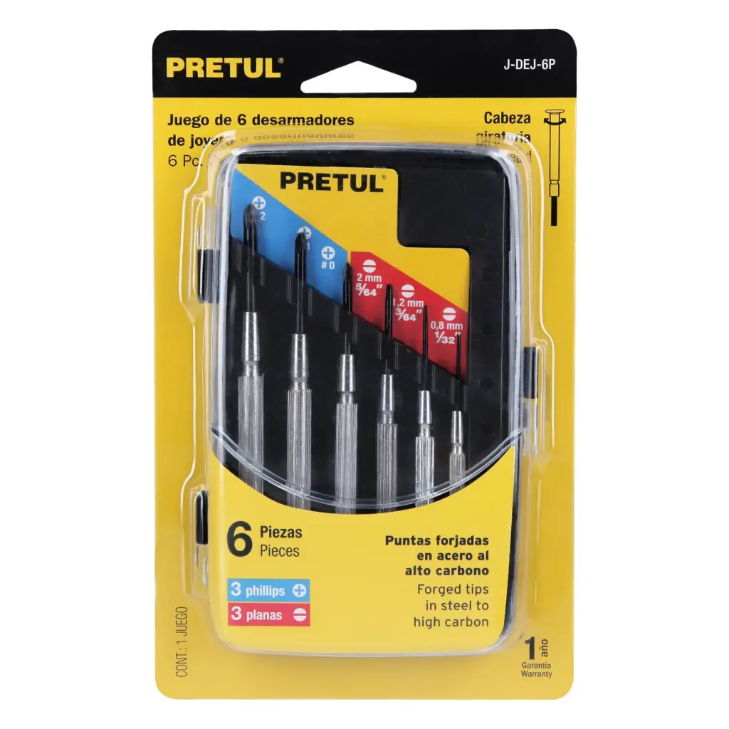 [21382] JUEGO CON 6 DESARMADORES DE JOYERO, MANGO METALICO ,PRETUL