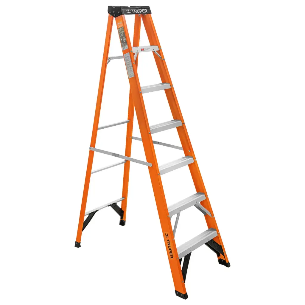 ESCALERA TIPO TIJERA , FIBRA DE VIDRIO TIPO II (9KG) 6 PELDAÑOS TRUPER